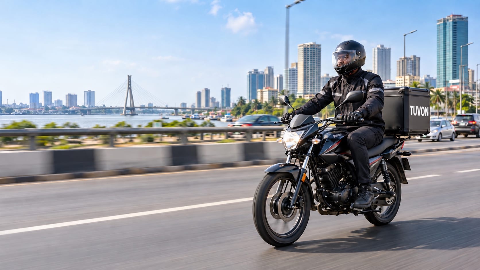 Motorcycle courier making a delivery journey in Lagos